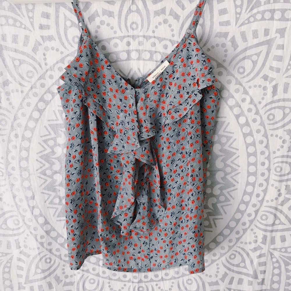 Urban Outfitters Grey Floral Ruffle Tank